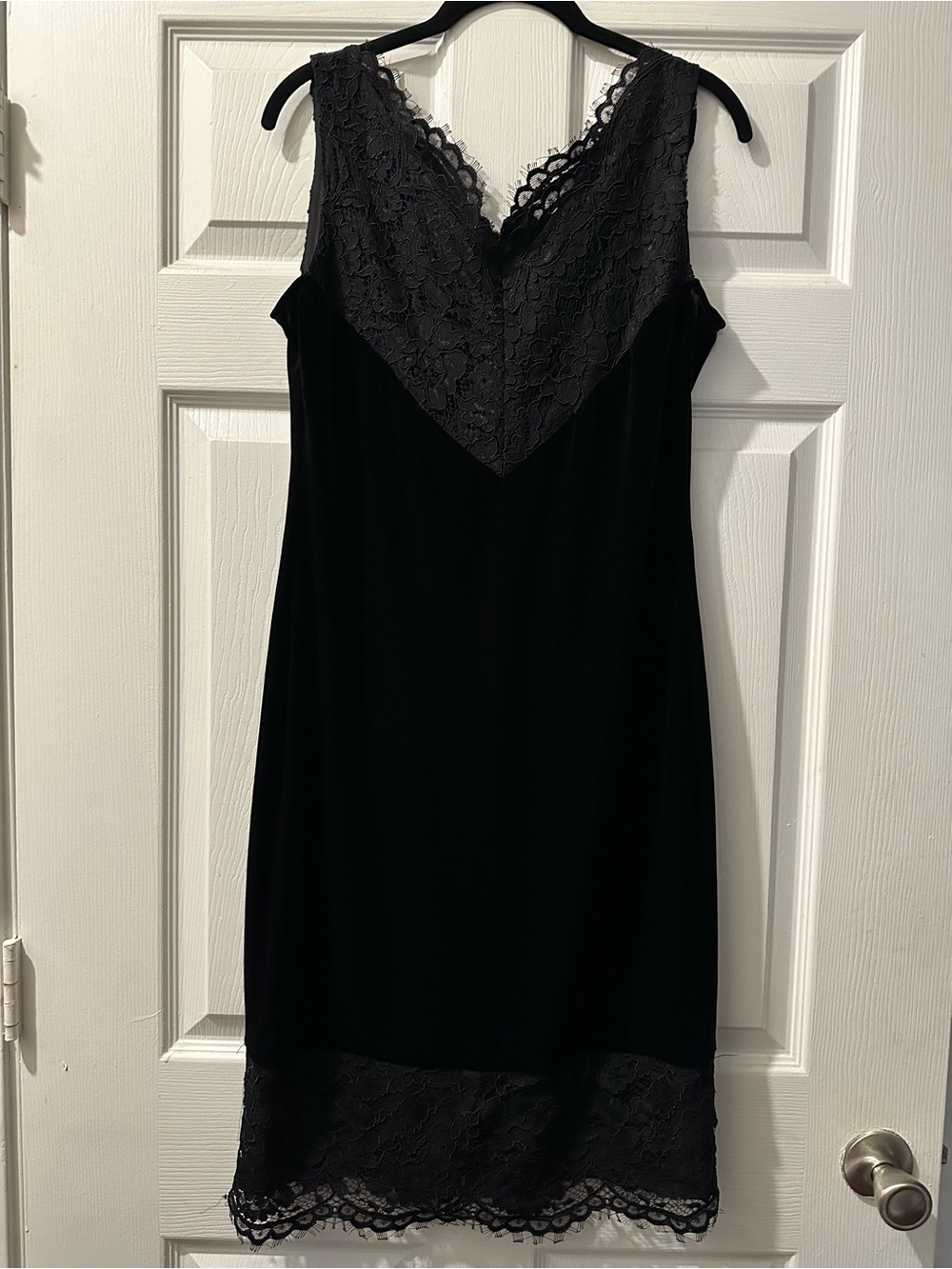 NWT Calvin Klein “Velvet” Black Lace V-Neck Slip Dress